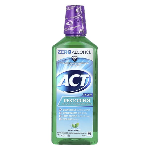 Act, Restoring Anticavity Fluoride Mouthwash, Alcohol Free, Mint Burst ...