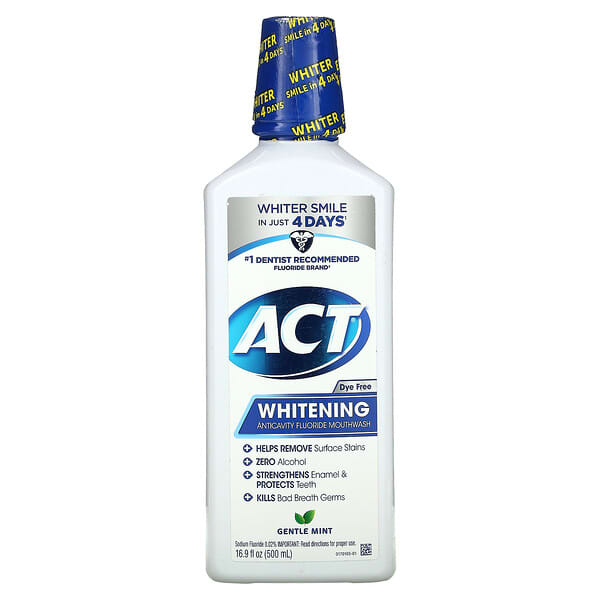 Act, Whitening Anticavity Fluoride Mouthwash, Alcohol Free, Gentle Mint