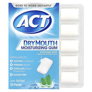 Act, Gommes hydratantes pour la bouche sèche avec xylitol, sans sucre, menthe apaisante, 20 pièces