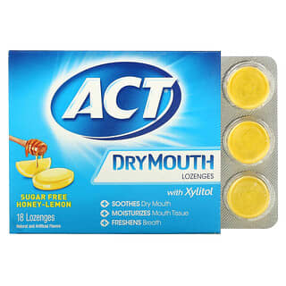 Act, Pastillas para la boca seca con xilitol, sin azúcar, miel y limón, 18 pastillas