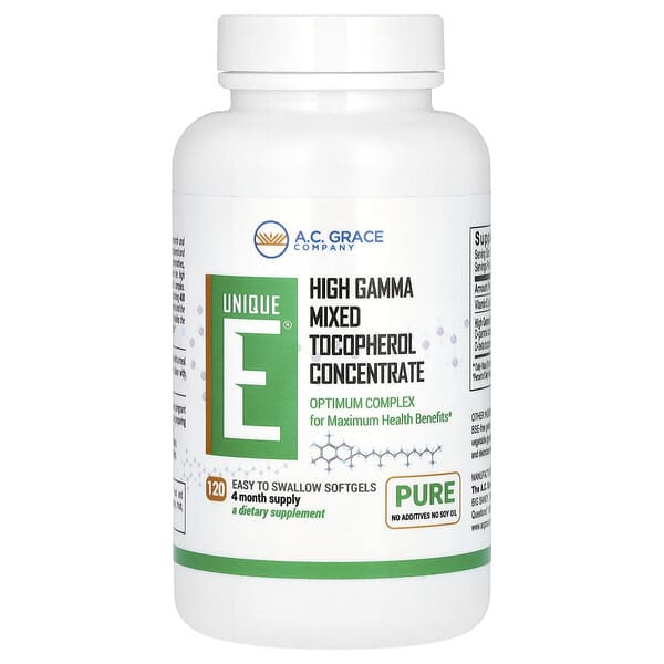 Unique E, High Gamma, Mixed Tocopherol Concentrate, 120 Softgels