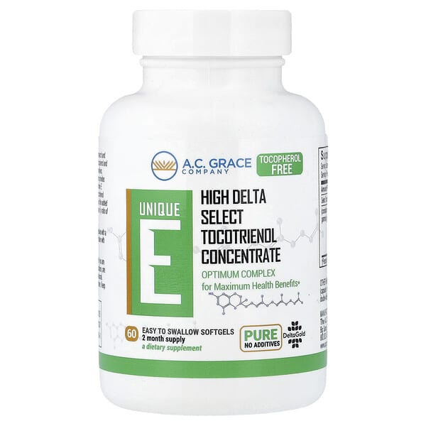 A.C. Grace Company, 獨特維生素 E，生育三烯酚，125 毫克，60 粒易吞嚥軟膠囊