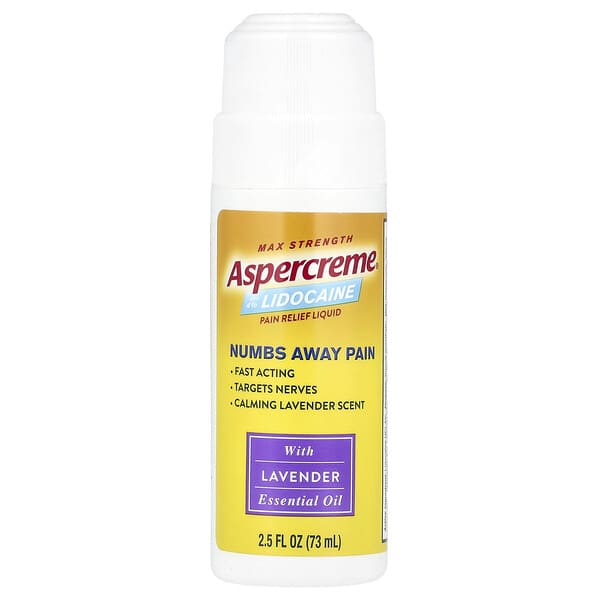 Aspercreme, 特強止痛液，含 4% 利多卡因，薰衣花草精油，2.5 液量盎司（73 毫升）