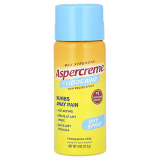 Aspercreme, Lidocaine Pain Relief Dry Spray, Maximum Strength, Fragrance-Free, 4 oz (113 g)