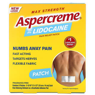 Aspercreme, Обезболивающий пластырь с 4% лидокаином, максимальная сила, без отдушек, 5 пластырей (10 см x 14 см) каждый