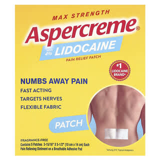 Aspercreme, Patchs pour le soulagement de la douleur avec 4 % de lidocaïne, Puissance maximale, sans parfum, 5 patchs (10 cm x 14 cm) chacun