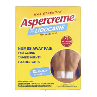 Aspercreme, Adesivo para Alívio da Dor com Lidocaína a 4%, Força Máxima, Extraordinário, Sem Perfume, 3 Adesivos