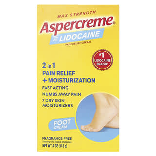 Aspercreme, Lidocaine Pain Relief Cream For Foot Pain, Max Strength, Fragrance-Free, 4 oz (113 g)