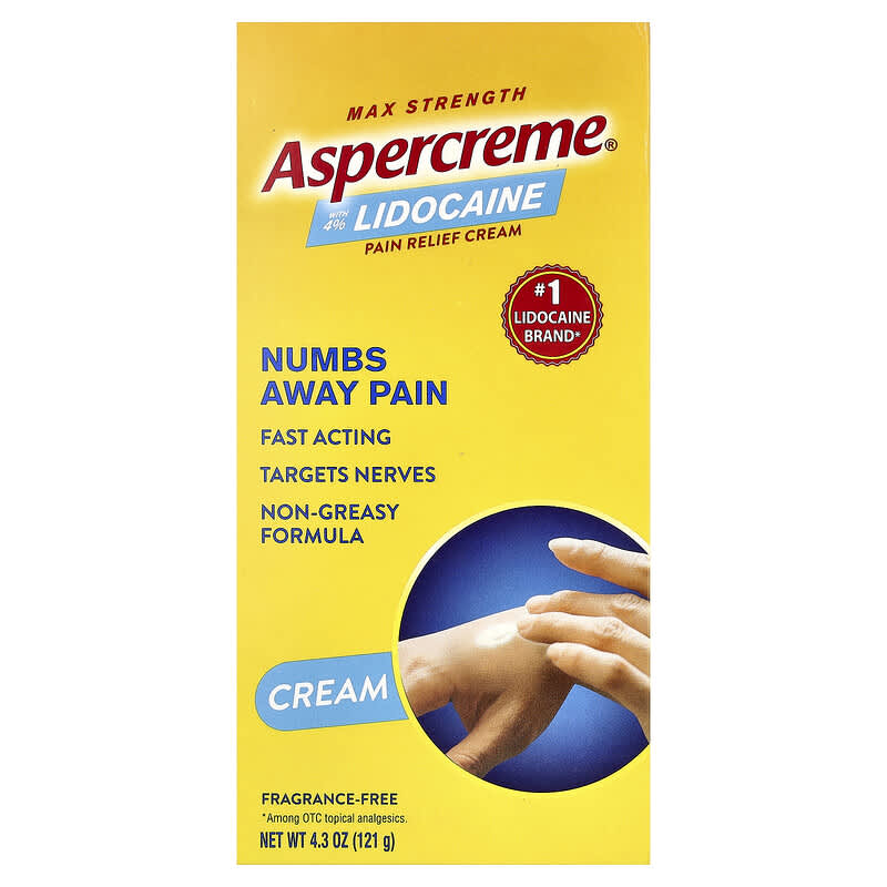 Pain Relief Cream with 4% Lidocaine, Max Strength, Fragrance-Free