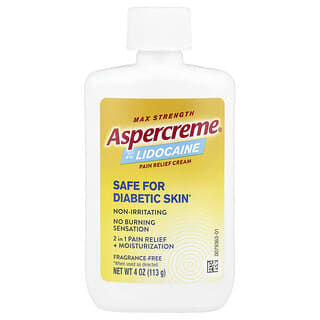 Aspercreme, Crema para aliviar el dolor en los pies con lidocaína al 4%, Concentración máxima, Sin fragancia, 113 g (4 oz)