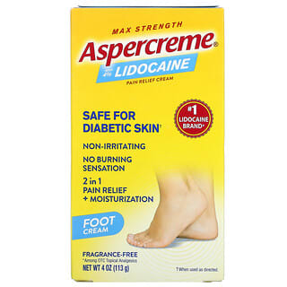 Aspercreme, Pain Relief Foot Cream with 4% Lidocaine, Max Strength, Fragrance-Free, 4 oz (113 g)