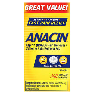 Anacin, обезболивающее средство с аспирином и кофеином, 300 таблеток, покрытых оболочкой
