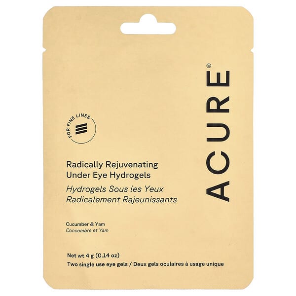 ACURE, Radically Rejuvenate, 언더 아이 하이드로겔, 일회용 아이 젤 2정, 4g(0.14oz)