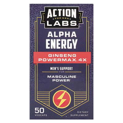 Action Labs, For Men, Alpha Energy, Men Ginseng Powermax™ 4x, 50 Vegetarian Capsules