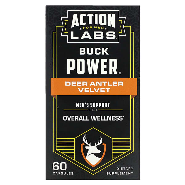 Action Labs, 男性用、BuckPower（バックパワー）、アントラーベルベット、60粒