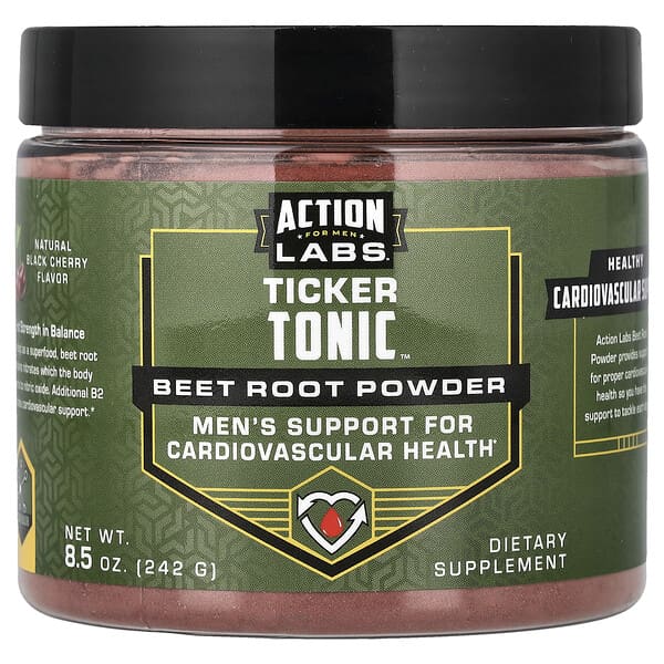 Action Labs, 남성용, Ticker Tonic™, 비트 뿌리 분말, 천연 블랙 체리, 242g(8.5oz)