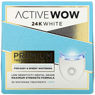 Active Wow, Branco 24K, Kit de Clareamento Dentário Premium, + Hortelã, 30 Tratamentos