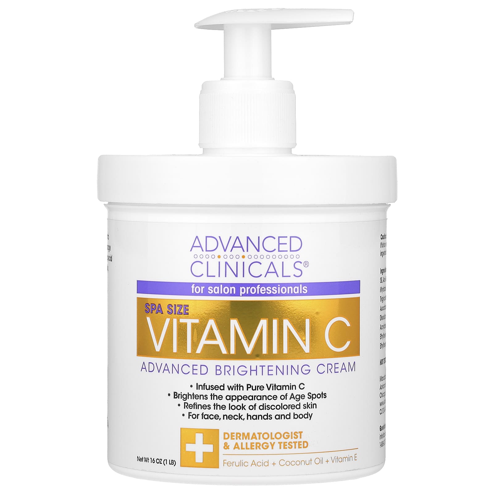 Advanced Clinicals, Vitamin C, Advanced Brightening Cream, 1 lb (16 oz)