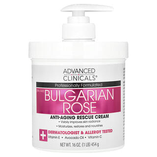 Advanced Clinicals, Crema anti-invecchiamento Rescue, rosa bulgara, 454 g