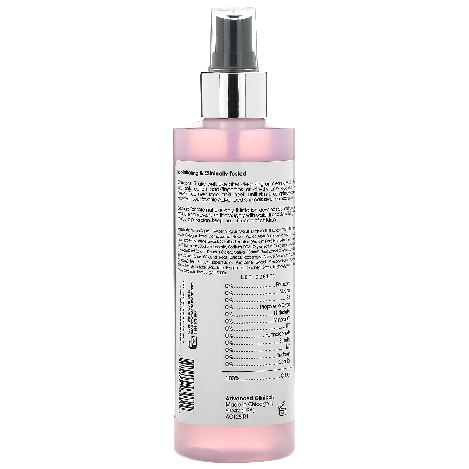 Advanced Clinicals, Rosewater Toner, Tone & Tighten Formula, 8 fl oz (237 ml) Image 3