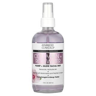 Advanced Clinicals, Collagène + Eau de rose, Pompe + Brume éclat pour le visage, 237 ml