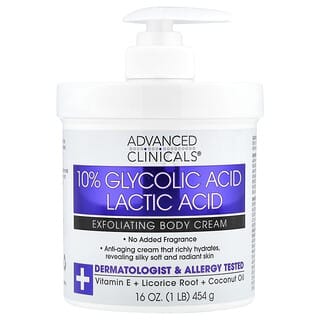 Advanced Clinicals, Crema exfoliante para el cuerpo con ácido glicólico al 10 % y ácido láctico, 454 g (16 oz)