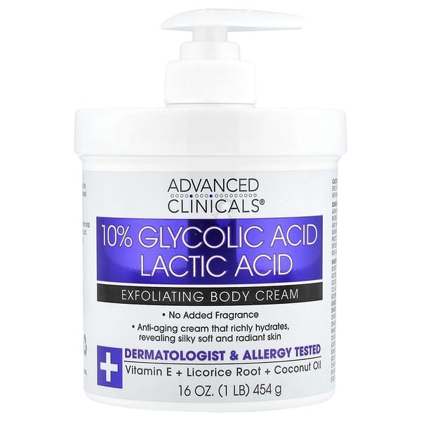 Advanced Clinicals, グリコール酸10％、乳酸、Exfoliating Body Cream、454g（16オンス）