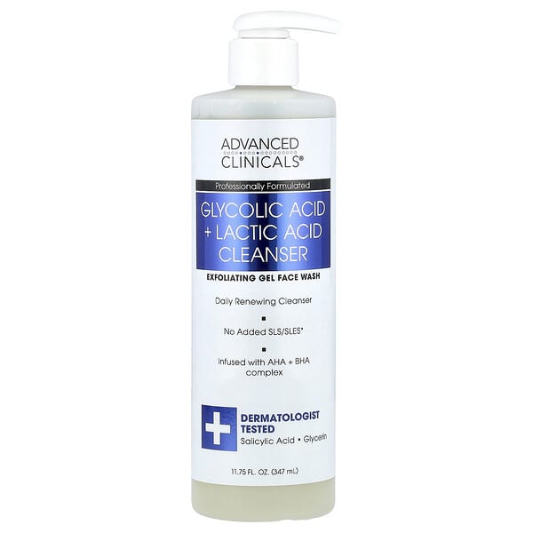 Advanced Clinicals, Agente de limpieza con ácido glicólico y ácido láctico, 347 ml (11,75 oz. líq.)
