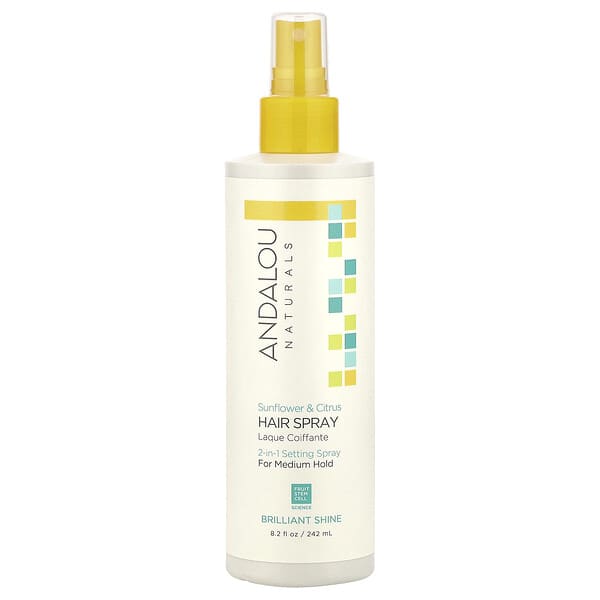 Andalou Naturals, 헤어 스프레이, 환하게 빛나는, 해바라기와 시트러스, 미디엄 홀드, 8.2 fl oz (242 ml)