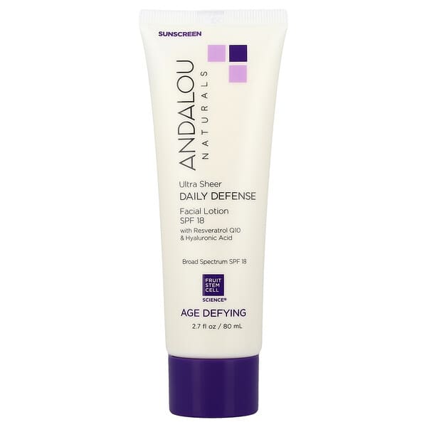 Andalou Naturals, 얼굴 로션, 울트라 시어 데일리 디펜스, SPF 18, 안티에이징, 80ml(2.7fl oz)