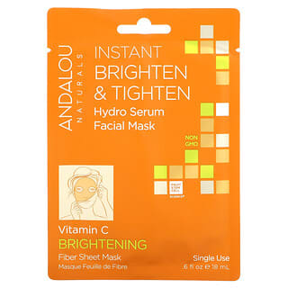 Andalou Naturals, Instant Brighten & Tighten, Hydro Serum Beauty Facial Mask, 1 Single Use Fiber Sheet Mask, 0.6 fl oz (18 ml)