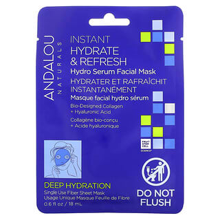 Andalou Naturals, Hidratación y renovación instantáneos, Mascarilla facial de belleza Hydro Serum, 1 lámina de fibra, 18 ml (0,6 oz. Líq.)