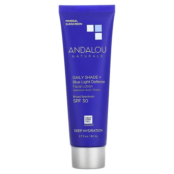 Andalou Naturals‏, Daily Shade + Blue Light Defense Facial Lotion, SPF 30, Deep Hydration, 2.7 fl oz (80 ml)