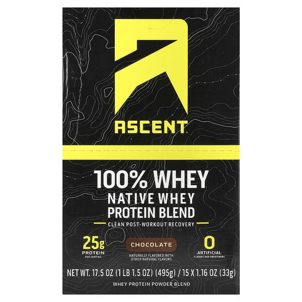 Ascent, Native Whey Protein Blend, Chocolate, 15 Packets, 1.16 oz (33 g) Each