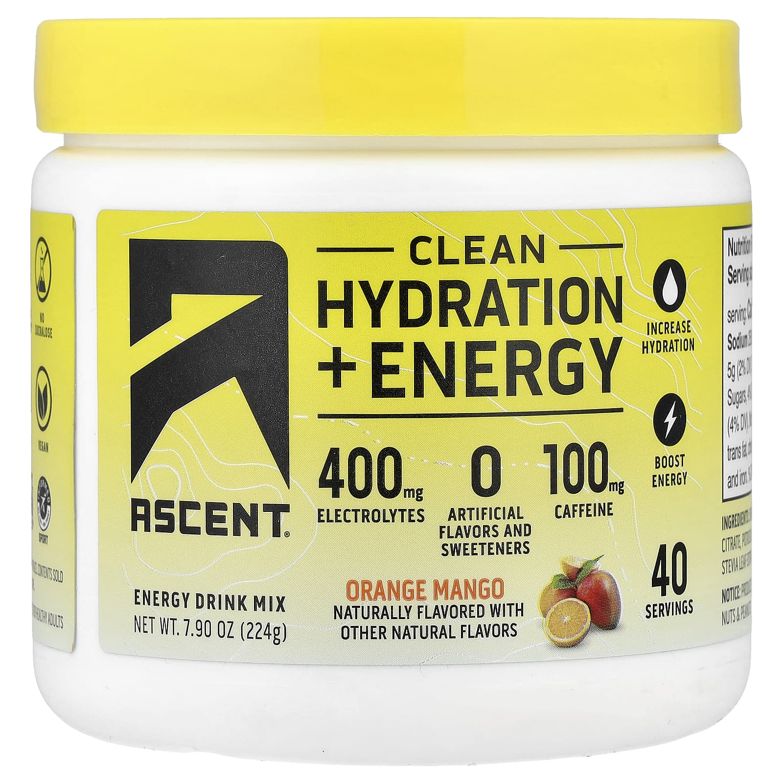Clean Hydration + Energy, Energy Drink Mix, Orange Mango, 7.9 oz