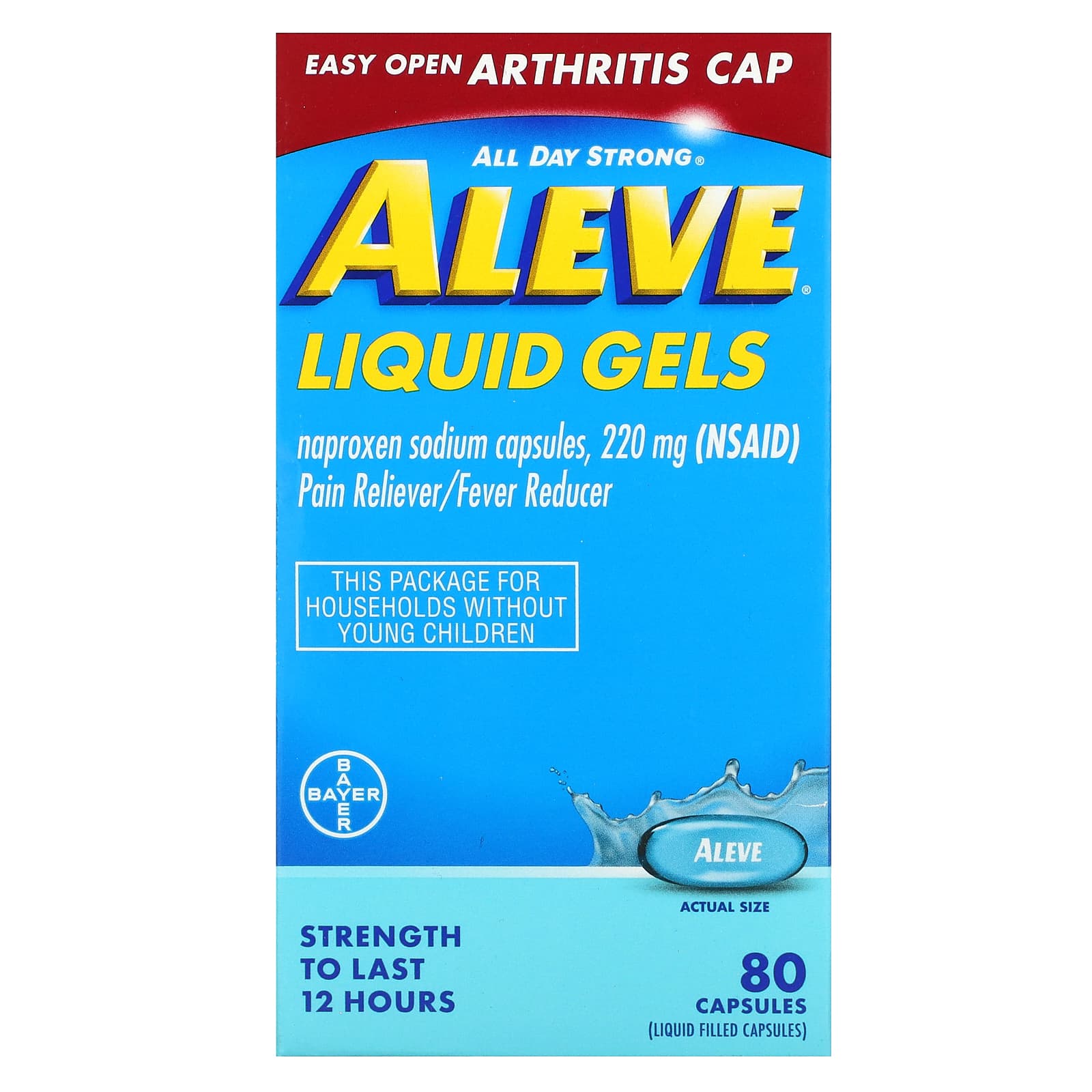 Aleve, Naproxen Sodium Capsules, Liquid Gels, 220 Mg, 80 Capsules