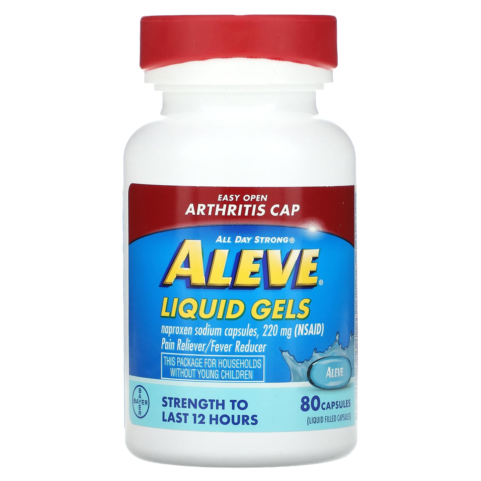 Aleve, Naproxen Sodium Capsules, Liquid Gels, 220 Mg, 80 Capsules