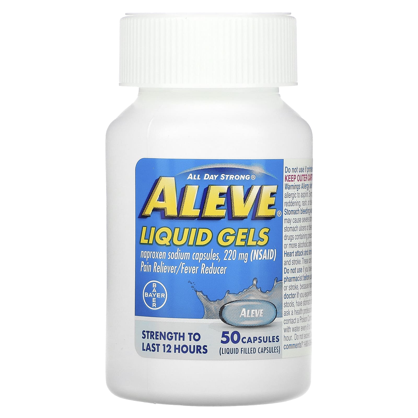 Aleve, Naproxen Sodium Capsules, Liquid Gels, 220 Mg, 50 Capsules