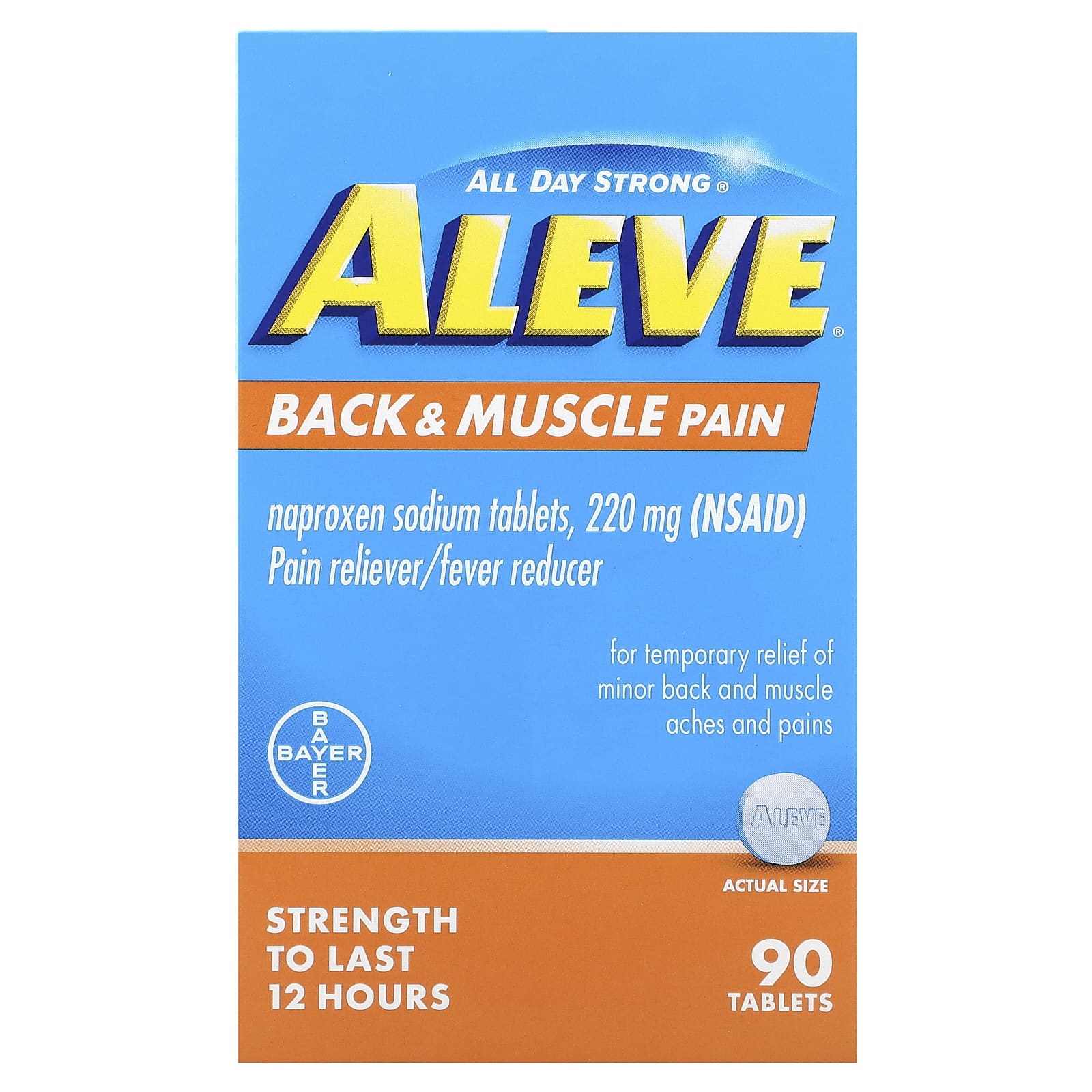 Aleve, Naproxen Sodium Tablets, Back & Muscle Pain, 220 Mg, 90 Tablets