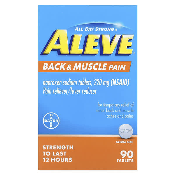 Aleve, Comprimidos de naproxeno sódico, Dolor de espalda y muscular, 220 mg, 90 comprimidos