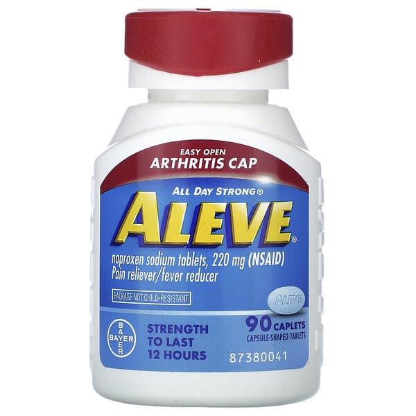 Aleve, Comprimidos de naproxeno sódico, Tapa fácil de abrir para la artritis, 220 mg, 90 comprimidos oblongos