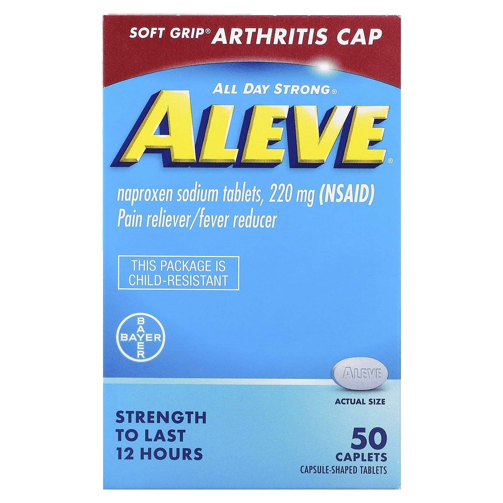 Aleve, Naproxen Sodium Tablets, 220 Mg, 50 Caplets