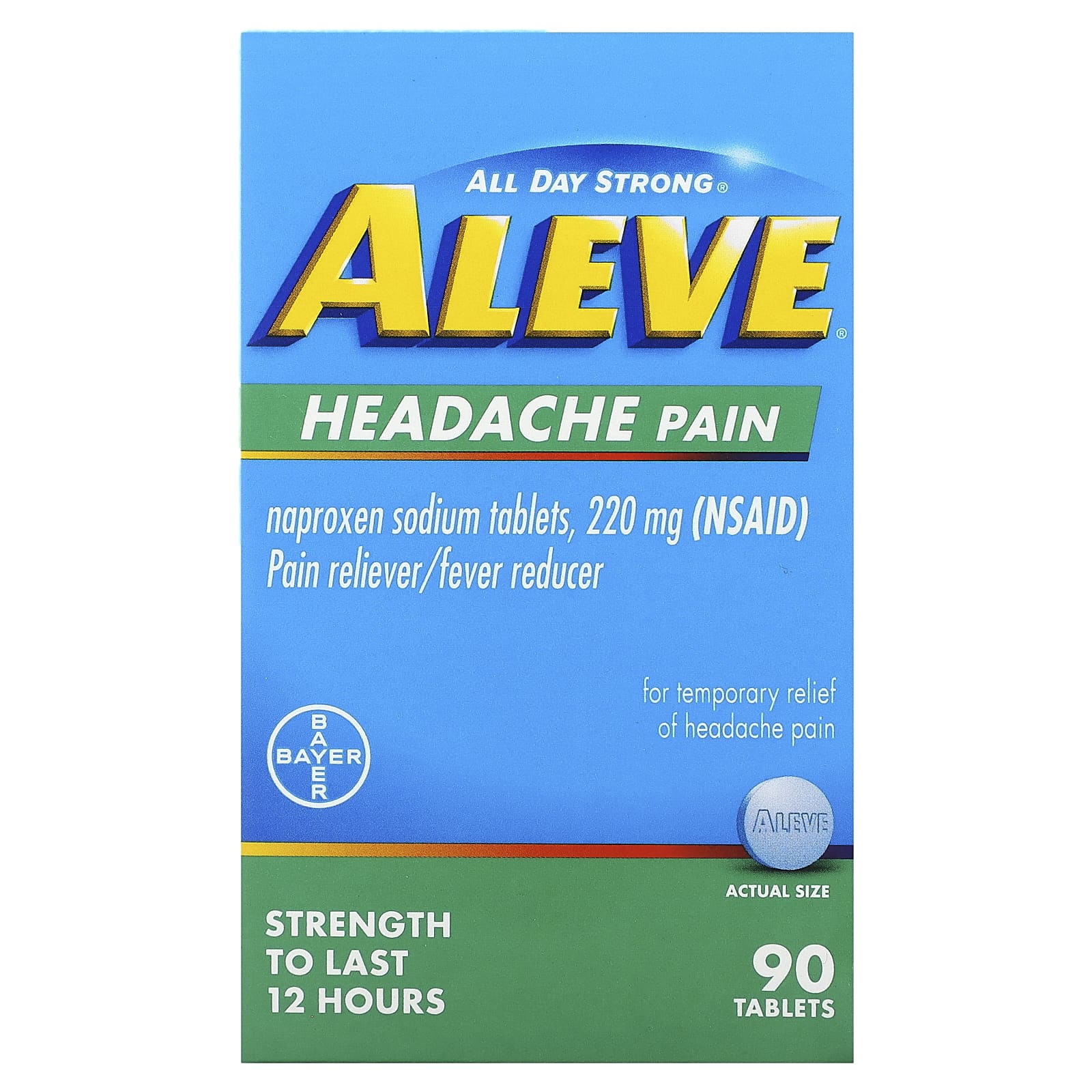 Aleve, Naproxen Sodium Tablets, Headache Pain, 220 Mg, 90 Tablets