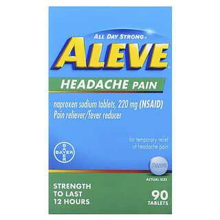 Aleve‏, "טבליות סודיום Naproxen, לכאב ראש וכאב, 220 מ""ג, 90 טבליות."