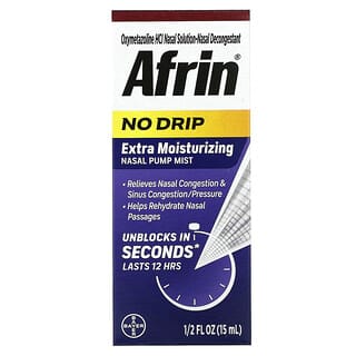 Afrin, Sin goteo, Hidratante adicional, Bruma con bomba nasal`` 15 ml (1/2 oz. Líq.)