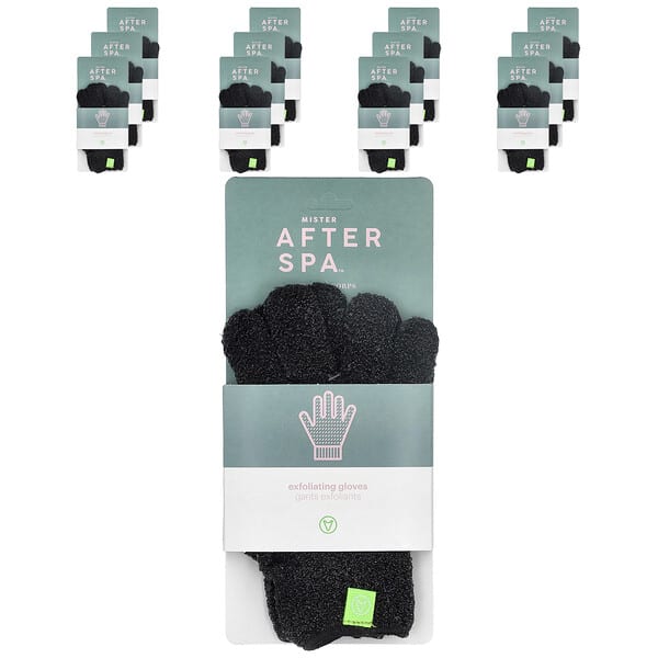 AfterSpa, Exfoliating Gloves, Black, 12 Pairs