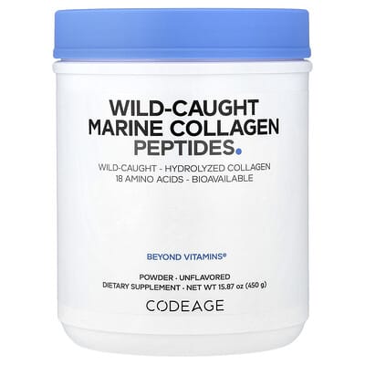Codeage, Wild-Caught Marine Collagen Peptides Powder, Unflavoured, 15.87 oz (450 g)