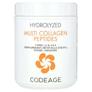 Codeage, Hydrolyzed, мультиколлагеновые пептиды, 5 типов I, II, III, V, X, порошок, нейтральный вкус, 567 г (1,25 фунта)