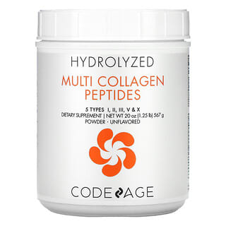 Codeage, Hydrolyzed, Multi Collagen Peptides, Hydrolysierte Multi-Kollagenpeptide, mit 5 Kollagentypen I, II, III, V und X, in Pulverform, geschmackneutral, 567 g (20 oz.)
