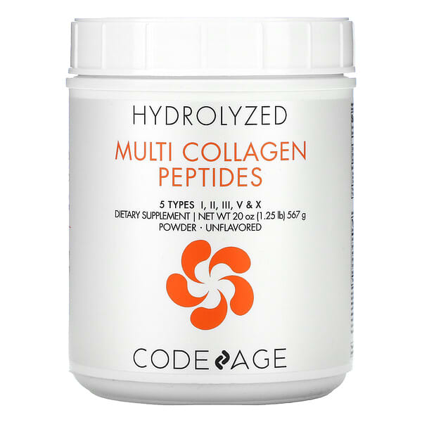Codeage, 水解多膠原蛋白肽，I、II、III、V、X 型等 5 種類型，粉末，原味，20 盎司（567 克）